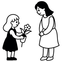 Daughter presents flowers to her mother in a heartwarming scene