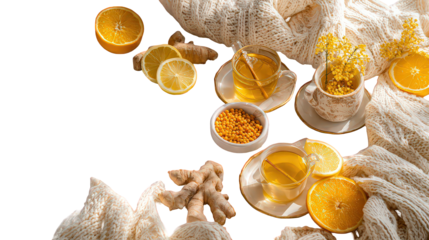 Golden Hour Herbal Tea Still Life with Lemon and Ginger