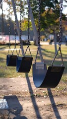 Empty playground swings on a sunny day