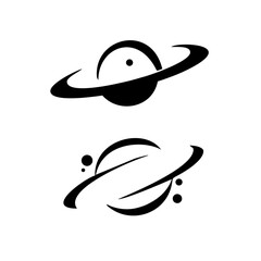 Minimalist black planet icons with rings, modern space design suitable for logo, branding, and vector illustration. © SWG ART
