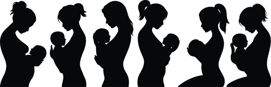 Silhouette Depiction of Mothers Nurturing Their Babies Tenderly An Image Celebrating Motherhood and the Unconditional Love Shared Between a Mother and Her Child