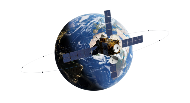 Satellite orbiting the Earth for communication purposes isolated PNG with Transparent Background
