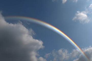 photorealistic ultraminimalist depiction of sky featuring bright rainbow set against clean horizon