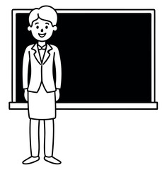 Teacher in front of a blackboard with colorful elements