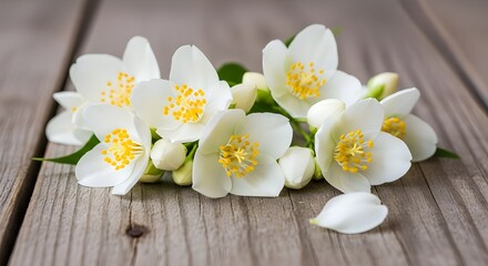 Bunch of Jasmine Blossoms on a Wooden Table
