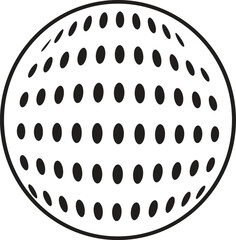 Simple black and white graphic of a sphere with textured dots