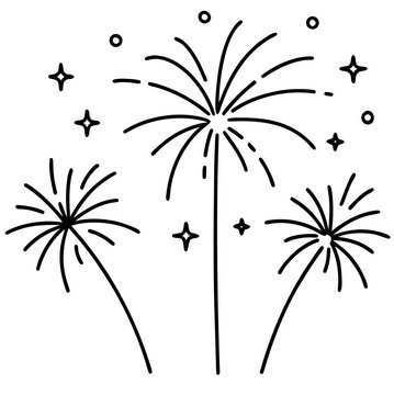 Black and white fireworks exploding in the night sky for new year celebrations