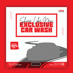 Exclusive car wash service with special offer and shiny blue luxury automobile advertisement