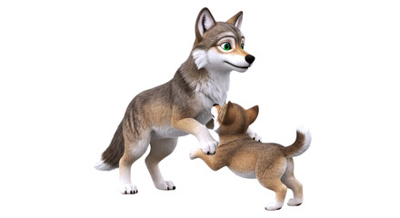 Fototapeta premium adorable wolf mother and cub a heartwarming 3d model perfect for animation, isolated on transparent background