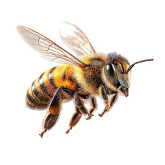 Honeybee in Flight Against Black Background