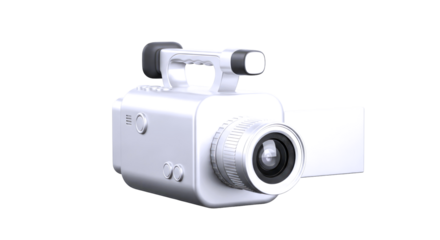 vintage silver camcorder 3d model retro filmmaking nostalgia for animations, isolated on transparent background