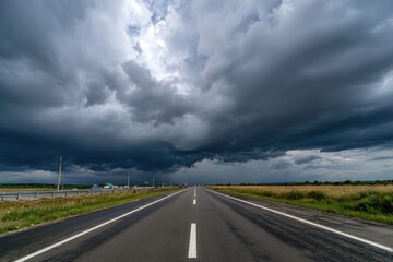 Highway under a stormy sky