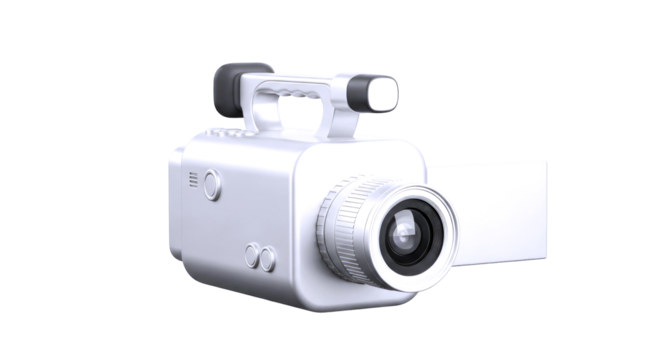 vintage silver camcorder 3d model retro filmmaking nostalgia for animations, isolated on transparent background