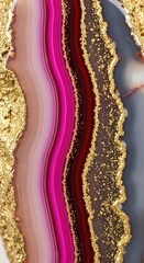 Obraz premium Agate Slice Texture with Pink, Brown, Gray Bands and Glittery Gold Accents Detail