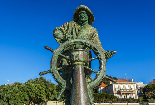 Porto, Portugal - December 9, 2016: Helmsman Statue in park along Montevideo Avenue in Nevogilde area of Porto city