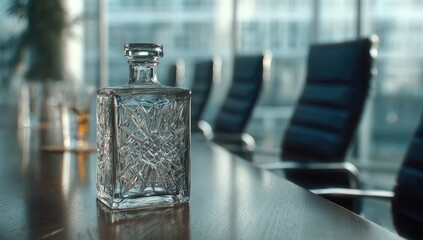 Elegant decanter on a conference table