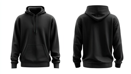 Front and back view of a black hoodie