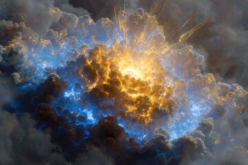 Obraz premium A vibrant explosion within a massive cloud formation