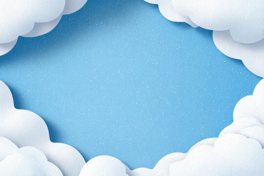 Fluffy clouds frame a light-blue sky