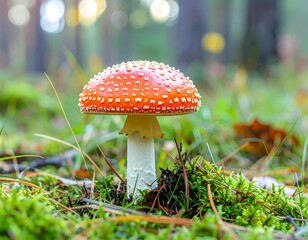 Red spotted mushroom in forest