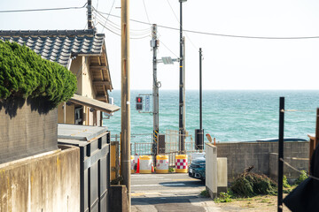 Japanese Coastal Street with Ocean View