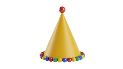 Festive yellow party hat with colorful beaded trim and red topper