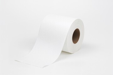 Fototapeta premium Isolated white toilet tissue roll on plain backdrop, hygiene and bathroom essentials, recyclable paper product