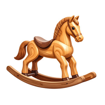  Wooden orse toy for toddlers in warm wood tones isolated on transparent background 