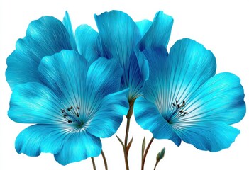 Detailed blue flower bouquet illustration with thin dark stems set against a clean white background