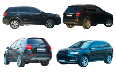 A modern black car shines on a white background