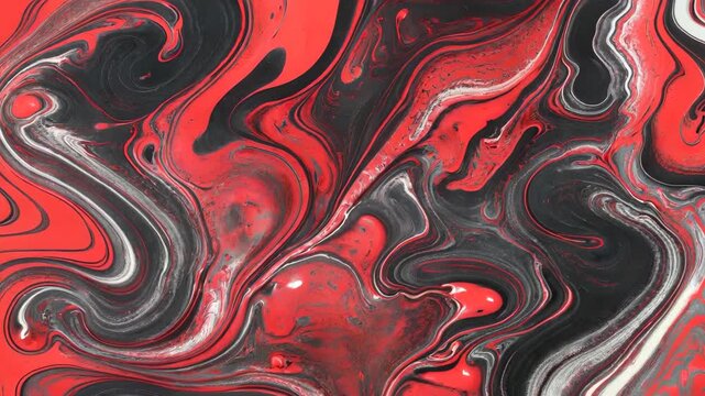 a close up of a red and black marbled surface with a black and white swirl