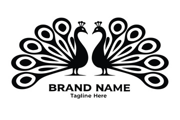 Elegant Peacock Icon with Decorative Feathers on White Background