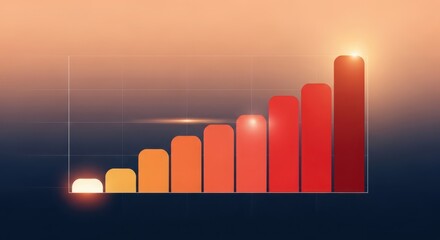 A vibrant bar graph showing upward trend with warm colors and glowing effect, symbolizing success