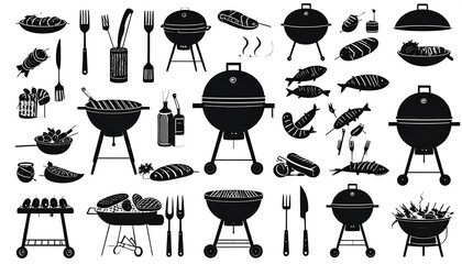 Silhouette illustration of various grilling items