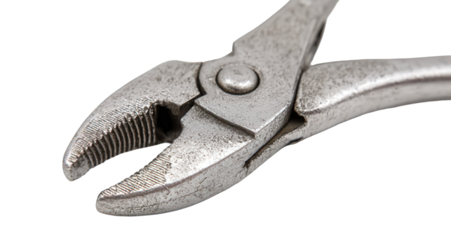 Macro Close-up of Worn Metal Pliers on Black Background