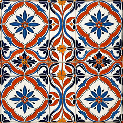 Fototapeta premium Seamless Ceramic Tile Pattern with Geometric and Floral Motifs