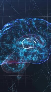 Animation of human brain and data processing over black background