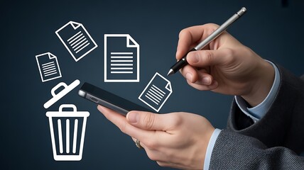 Digital data management with mobile device and file deletion concept.