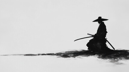 Silhouette of a seated samurai, ink style © Abdhul