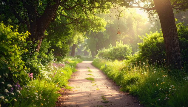 Scenic Pathway Through Lush Green Forest with Tall Trees - Free Stock ...
