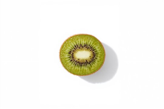 A small kiwi fruit isolated on a plain white surface