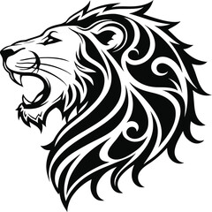 Stylized Lion Head Silhouette Vector, Majestic Lion Profile Outline Illustration, Bold Lion Head Graphic Design, Regal Feline Silhouette Artwork