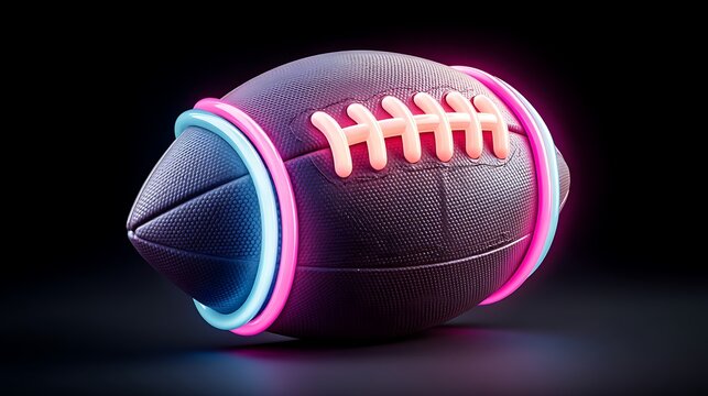 A neon football rests against a dark background, capturing the intense energy and passion of American sports culture. - Powered by Adobe