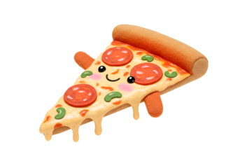 Cute Cartoon Pizza Slice Illustration on white background