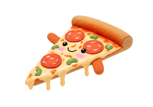 Cute Cartoon Pizza Slice Illustration on white background