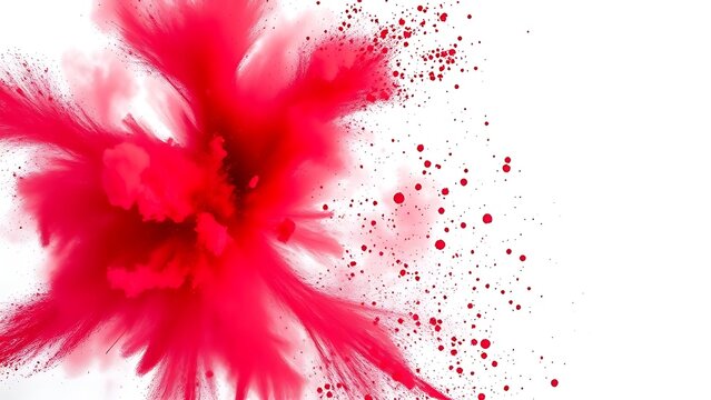 Vibrant red Holi powder explosion captured dynamically against a white background.