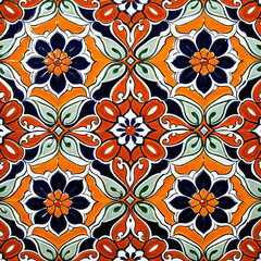 Fototapeta premium Seamless Ceramic Tile Pattern with Geometric and Floral Motifs