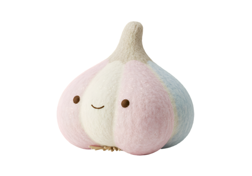 Pastel Felt Garlic Plushie: Cute Vegetable Toy Photography on white background