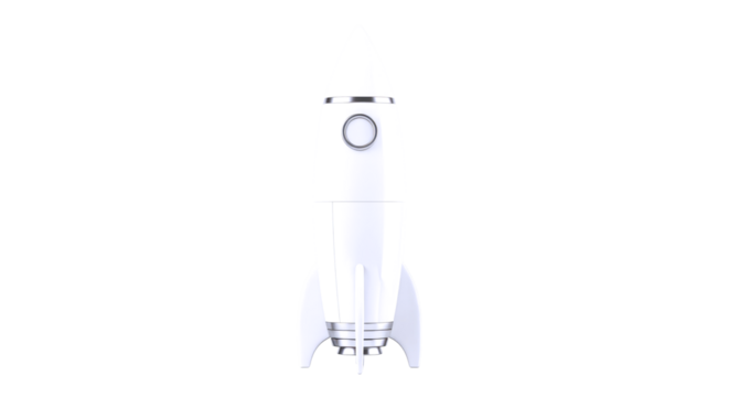 3d model sleek white rocket ready for launch, space exploration, startup success, isolated on transparent background