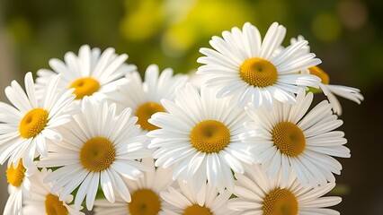 Obraz premium Fresh daisy bouquet bathed in soft sunlight, showcasing delicate pastel petals.